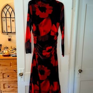 Elegant Red and Black Floral Dress